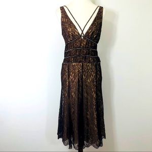BCBG Maxazria Brown Lacey Dress w/Gold Silk Lining
